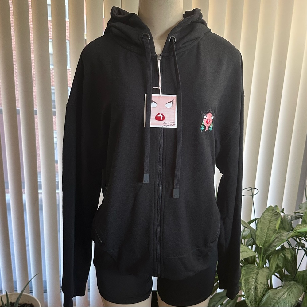 NWT Badgley Mischka French Terry Full Zip Hooded Sweatshirt In Black Size XL.